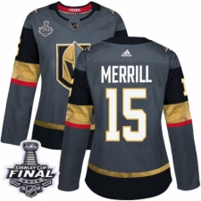 Women's Adidas Vegas Golden Knights #15 Jon Merrill Authentic Gray Home 2018 Stanley Cup Final NHL Jersey