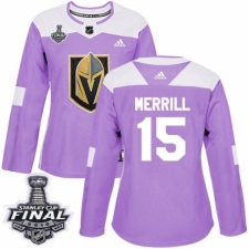 Women's Adidas Vegas Golden Knights #15 Jon Merrill Authentic Purple Fights Cancer Practice 2018 Stanley Cup Final NHL Jersey