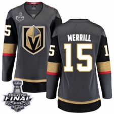 Women's Vegas Golden Knights #15 Jon Merrill Authentic Black Home Fanatics Branded Breakaway 2018 Stanley Cup Final NHL Jersey