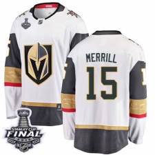 Youth Vegas Golden Knights #15 Jon Merrill Authentic White Away Fanatics Branded Breakaway 2018 Stanley Cup Final NHL Jersey