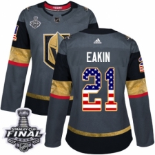 Women's Adidas Vegas Golden Knights #21 Cody Eakin Authentic Gray USA Flag Fashion 2018 Stanley Cup Final NHL Jersey
