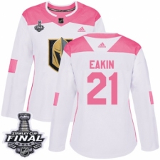 Women's Adidas Vegas Golden Knights #21 Cody Eakin Authentic White/Pink Fashion 2018 Stanley Cup Final NHL Jersey