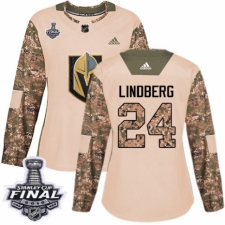 Women's Adidas Vegas Golden Knights #24 Oscar Lindberg Authentic Camo Veterans Day Practice 2018 Stanley Cup Final NHL Jersey