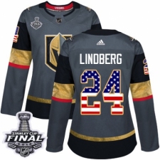 Women's Adidas Vegas Golden Knights #24 Oscar Lindberg Authentic Gray USA Flag Fashion 2018 Stanley Cup Final NHL Jersey