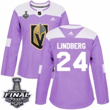 Women's Adidas Vegas Golden Knights #24 Oscar Lindberg Authentic Purple Fights Cancer Practice 2018 Stanley Cup Final NHL Jersey