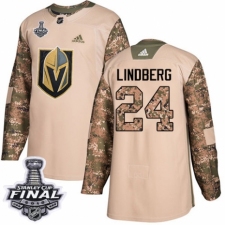 Youth Adidas Vegas Golden Knights #24 Oscar Lindberg Authentic Camo Veterans Day Practice 2018 Stanley Cup Final NHL Jersey