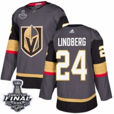 Youth Adidas Vegas Golden Knights #24 Oscar Lindberg Authentic Gray Home 2018 Stanley Cup Final NHL Jersey