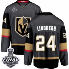 Youth Vegas Golden Knights #24 Oscar Lindberg Authentic Black Home Fanatics Branded Breakaway 2018 Stanley Cup Final NHL Jersey
