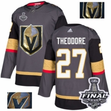 Men's Adidas Vegas Golden Knights #27 Shea Theodore Authentic Gray Fashion Gold 2018 Stanley Cup Final NHL Jersey