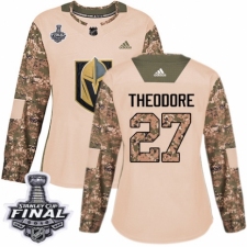 Women's Adidas Vegas Golden Knights #27 Shea Theodore Authentic Camo Veterans Day Practice 2018 Stanley Cup Final NHL Jersey