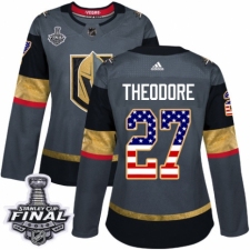 Women's Adidas Vegas Golden Knights #27 Shea Theodore Authentic Gray USA Flag Fashion 2018 Stanley Cup Final NHL Jersey