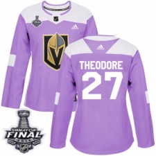 Women's Adidas Vegas Golden Knights #27 Shea Theodore Authentic Purple Fights Cancer Practice 2018 Stanley Cup Final NHL Jersey