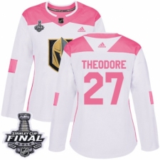 Women's Adidas Vegas Golden Knights #27 Shea Theodore Authentic White/Pink Fashion 2018 Stanley Cup Final NHL Jersey