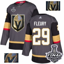 Men's Adidas Vegas Golden Knights #29 Marc-Andre Fleury Authentic Gray Fashion Gold 2018 Stanley Cup Final NHL Jersey