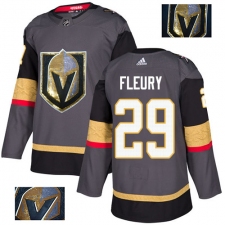 Men's Adidas Vegas Golden Knights #29 Marc-Andre Fleury Authentic Gray Fashion Gold NHL Jersey