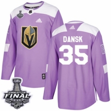 Men's Adidas Vegas Golden Knights #35 Oscar Dansk Authentic Purple Fights Cancer Practice 2018 Stanley Cup Final NHL Jersey