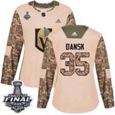 Women's Adidas Vegas Golden Knights #35 Oscar Dansk Authentic Camo Veterans Day Practice 2018 Stanley Cup Final NHL Jersey