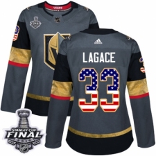 Women's Adidas Vegas Golden Knights #33 Maxime Lagace Authentic Gray USA Flag Fashion 2018 Stanley Cup Final NHL Jersey