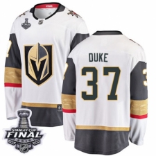 Men's Vegas Golden Knights #37 Reid Duke Authentic White Away Fanatics Branded Breakaway 2018 Stanley Cup Final NHL Jersey