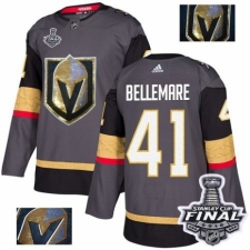 Men's Adidas Vegas Golden Knights #41 Pierre-Edouard Bellemare Authentic Gray Fashion Gold 2018 Stanley Cup Final NHL Jersey