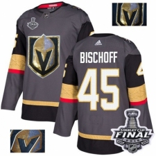 Men's Adidas Vegas Golden Knights #45 Jake Bischoff Authentic Gray Fashion Gold 2018 Stanley Cup Final NHL Jersey