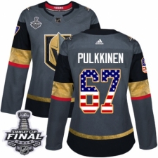 Women's Adidas Vegas Golden Knights #67 Teemu Pulkkinen Authentic Gray USA Flag Fashion 2018 Stanley Cup Final NHL Jersey