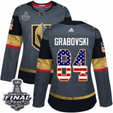 Women's Adidas Vegas Golden Knights #84 Mikhail Grabovski Authentic Gray USA Flag Fashion 2018 Stanley Cup Final NHL Jersey