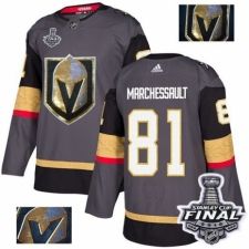 Men's Adidas Vegas Golden Knights #81 Jonathan Marchessault Authentic Gray Fashion Gold 2018 Stanley Cup Final NHL Jersey