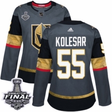 Women's Adidas Vegas Golden Knights #55 Keegan Kolesar Authentic Gray Home 2018 Stanley Cup Final NHL Jersey