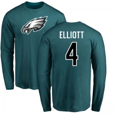 Nike Philadelphia Eagles #4 Jake Elliott Green Name & Number Logo Long Sleeve T-Shirt