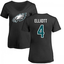 Women's Nike Philadelphia Eagles #4 Jake Elliott Black Name & Number Logo Slim Fit T-Shirt