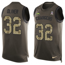Men's Nike Los Angeles Chargers #32 Branden Oliver Limited Green Salute to Service Tank Top NFL Jersey