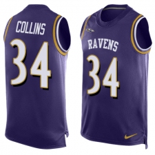 Men's Nike Baltimore Ravens #34 Alex Collins Elite Purple Player Name & Number Tank Top NFL Jersey