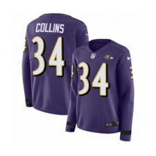 Women's Nike Baltimore Ravens #34 Alex Collins Limited Purple Therma Long Sleeve NFL Jersey