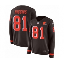 Women's Nike Cleveland Browns #81 Rashard Higgins Limited Brown Therma Long Sleeve NFL Jersey