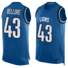 Men's Nike Detroit Lions #43 Nick Bellore Limited Blue Player Name & Number Tank Top NFL Jersey