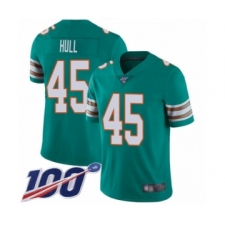 Men's Miami Dolphins #45 Mike Hull Aqua Green Alternate Vapor Untouchable Limited Player 100th Season Football Jersey