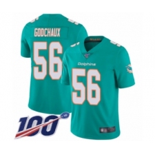 Men's Miami Dolphins #56 Davon Godchaux Aqua Green Team Color Vapor Untouchable Limited Player 100th Season Football Jersey
