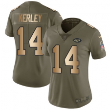 Women's Nike New York Jets #14 Jeremy Kerley Limited Olive/Gold 2017 Salute to Service NFL Jersey