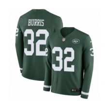Men's Nike New York Jets #32 Juston Burris Limited Green Therma Long Sleeve NFL Jersey