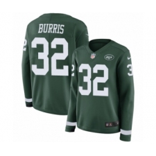 Women's Nike New York Jets #32 Juston Burris Limited Green Therma Long Sleeve NFL Jersey