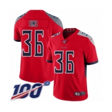 Men's Tennessee Titans #36 LeShaun Sims Limited Red Inverted Legend 100th Season Football Jersey