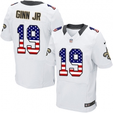 Men's Nike New Orleans Saints #19 Ted Ginn Jr Elite White Road USA Flag Fashion NFL Jersey