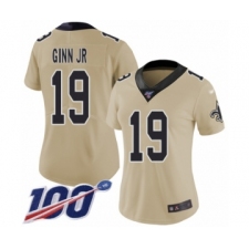Women's New Orleans Saints #19 Ted Ginn Jr Limited Gold Inverted Legend 100th Season Football Jersey
