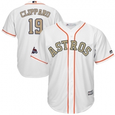 Youth Majestic Houston Astros #19 Tyler Clippard Authentic White 2018 Gold Program Cool Base MLB Jersey