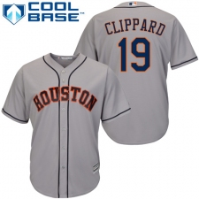 Youth Majestic Houston Astros #19 Tyler Clippard Replica Grey Road Cool Base MLB Jersey