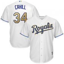 Youth Majestic Kansas City Royals #34 Trevor Cahill Authentic White Home Cool Base MLB Jersey