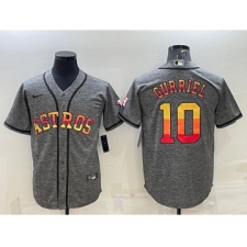 Men's Houston Astros #10 Yuli Gurriel Grey With Patch Cool Base Stitched Baseball Jersey
