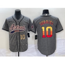 Men's Houston Astros #10 Yuli Gurriel Number Grey Gridiron Cool Base Stitched Baseball Jersey