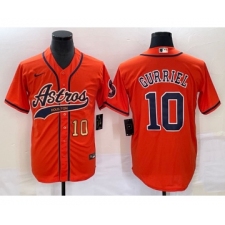 Men's Houston Astros #10 Yuli Gurriel Number Orange Cool Base Stitched Baseball Jersey